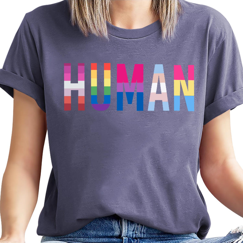 Pride Shirts Women Human Rainbow Tee Shirt LGBT T-Shirt LGBTQ Equality Short SleeveTops