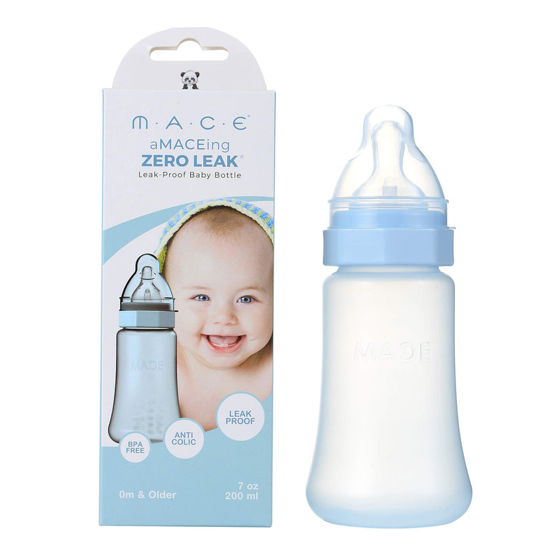 aMACEing Zero Leak® Baby Bottle with Anti-Colic Vent and Variable Flow Leak-Proof 7oz (Blue)