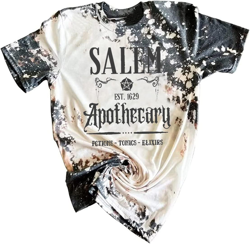 Salem T-Shirt Women Halloween Witch Sisters Shirt Salem Witch Shirt Fall Holiday Tees Casual Short Sleeve Tops (XL Bleached)