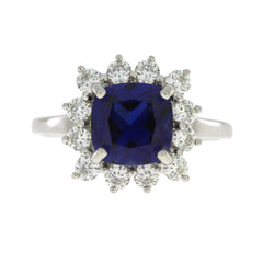 Created Sapphire Moissanite Ring Sterling Silver