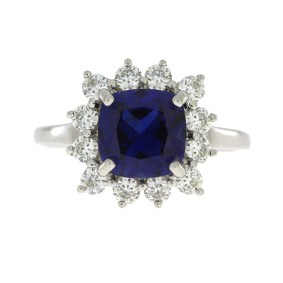 Created Sapphire Moissanite Ring Sterling Silver