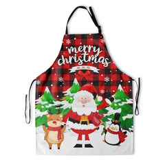 Giwawa Christmas Kitchen Aprons Red and Black Buffalo Plaid Apron Christmas Cooking Apron with 2 Pockets Baking Grilling Aprons with Santa Claus Elk Christmas Tree Pattern for Christmas Party