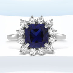 Created Sapphire Moissanite Ring Sterling Silver