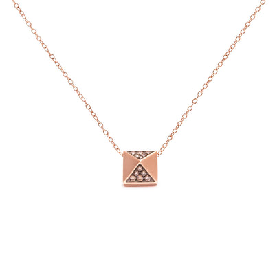 14K Rose Gold 1/4 Cttw Brown Diamond Matte Finished Pyramid Pendant Necklace (Brown Color, SI1-SI2 Clarity) - 18
