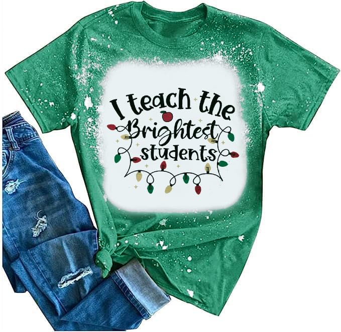 MOUSYA Teacher Christmas Shirt Christmas Bright Shirt Teacher Holiday Christmas Tops Tee I Teach The Brightest Students Shirt Green