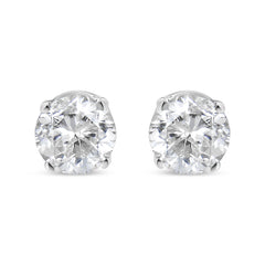 14K White Gold 3/4 Cttw Round Brilliant-Cut Near Colorless Diamond Classic 4-Prong Stud Earrings (H-I Color, SI1-SI2 Clarity)