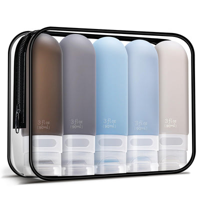3oz Travel Bottles for ToiletriesSilicone Leak Proof Squeezable Travel ContainersTSA Approved Travel Essentials Bag for Shampoo Conditioner5 PackBlack Pack