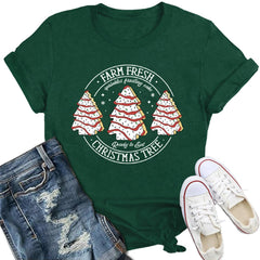 IFQ Women Merry Christmas Shirt Xmas Holiday T-Shirt Christmas Tree Cake Shirt